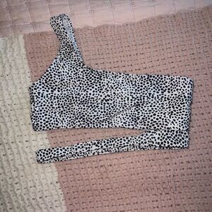 SHEIN Black and White One-Shoulder Bikini Top